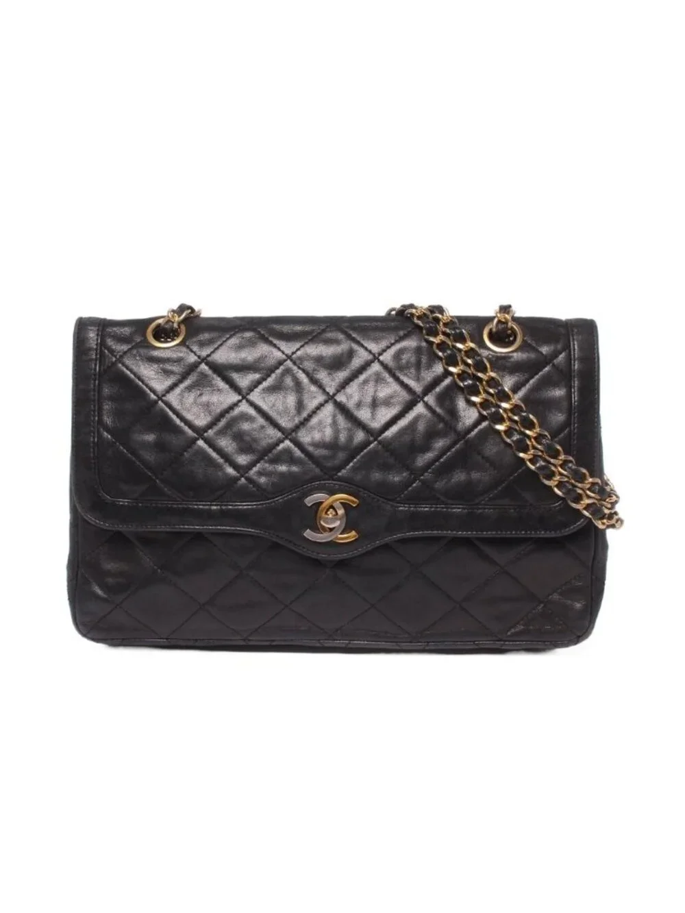Chanel Shoulder Bag Crossbody Gold Quilted Double Chain Flap Paris Exclusive